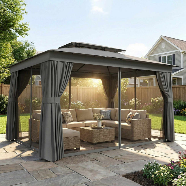 Outdoor Pavilion with UPF30+ Roof and Curtains