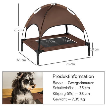Elevated outdoor dog bed with canopy, Taffeta fabric, 76x61x73 cm