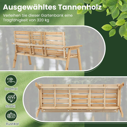 Outdoor Pine Wood Bench with Foldable Middle Table