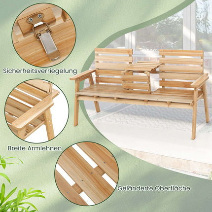 Outdoor Pine Wood Bench with Foldable Middle Table