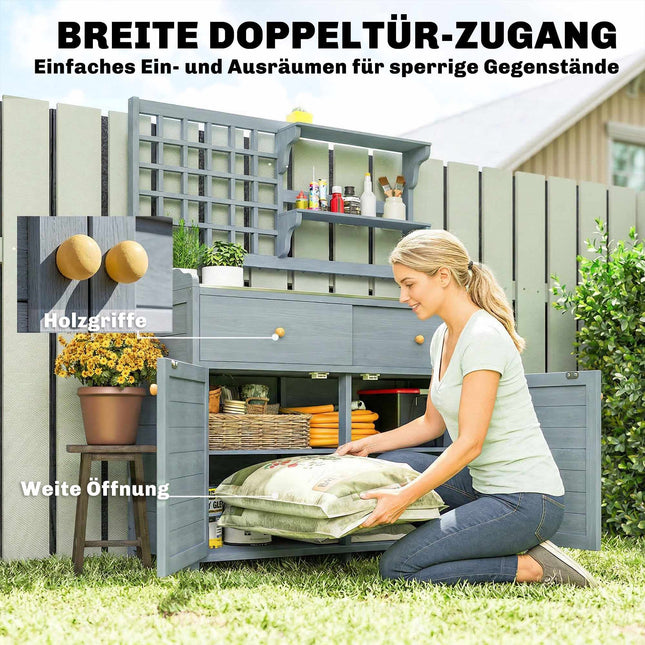 Tuinbank voor buiten met zinken blad, 2 lades, 104x44x140 cm