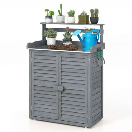 Outdoor Potting Bench with Zinc Top & Storage Shelves
