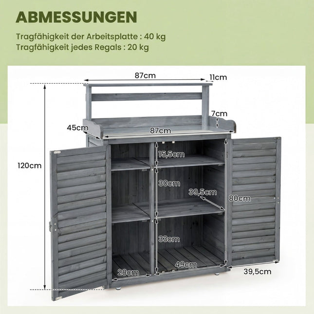 Outdoor Potting Bench with Zinc Top & Storage Shelves