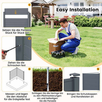Outdoor Privacy Fence Panels 123x123cm, 2-Pack, Metal Spikes, Gray