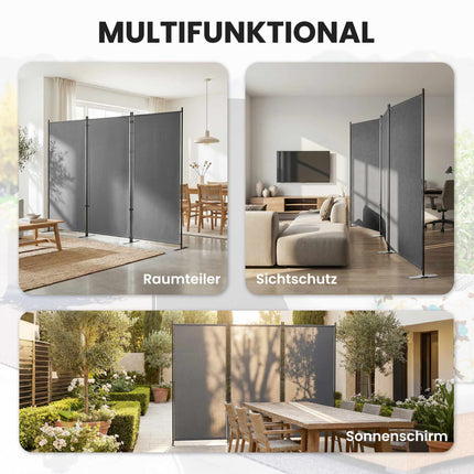 Outdoor Privacy Screen, 3-Panel Metal, Dark Grey, UV 30+