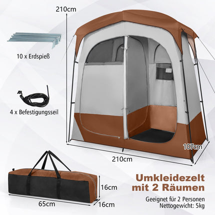 Outdoor Privacy Tent with 2 Rooms & Removable Rain Cover