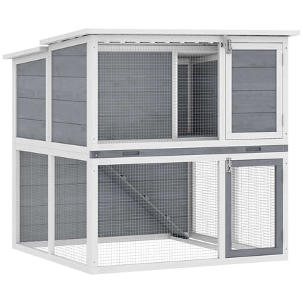 Outdoor Rabbit Hutch, Two-Story, Weatherproof Roof