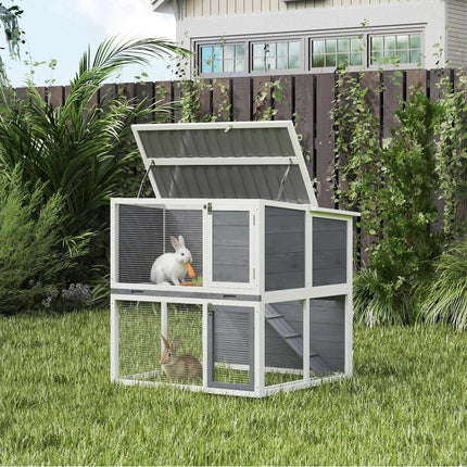 Outdoor Rabbit Hutch, Two-Story, Weatherproof Roof