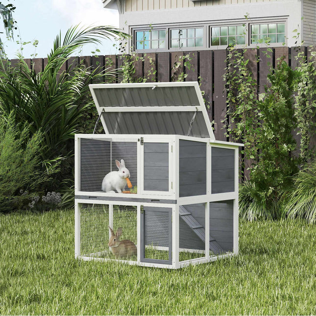 Outdoor Rabbit Hutch, Two-Story, Weatherproof Roof