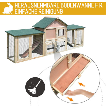 Outdoor Rabbit Hutch with 2 Runs, Fir Wood, Grey & Black