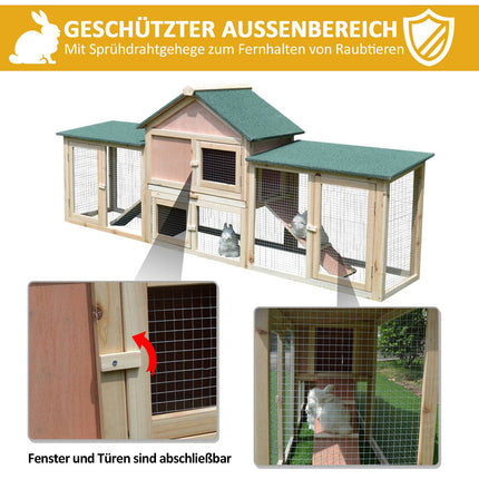 Outdoor Rabbit Hutch with 2 Runs, Fir Wood, Grey & Black