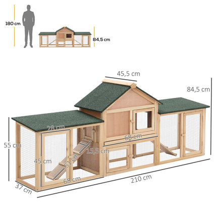 Outdoor Rabbit Hutch with 2 Runs, Fir Wood, Grey & Black