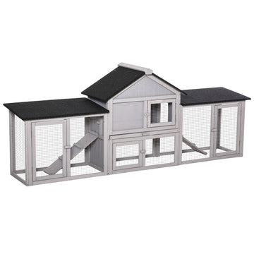 Outdoor Rabbit Hutch with Dual Runs, Asphalt Roof, Fir Wood