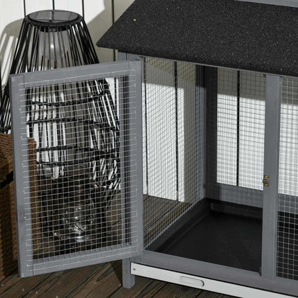 Outdoor Rabbit Hutch with Run, Ramp, Asphalt Roof, Wood