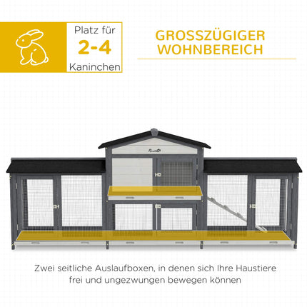 Outdoor Rabbit Hutch with Run, Ramp, Asphalt Roof, Wood