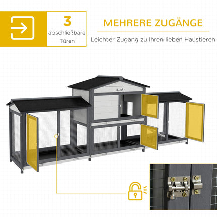 Outdoor Rabbit Hutch with Run, Ramp, Asphalt Roof, Wood
