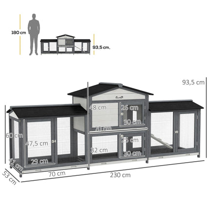 Outdoor Rabbit Hutch with Run, Ramp, Asphalt Roof, Wood