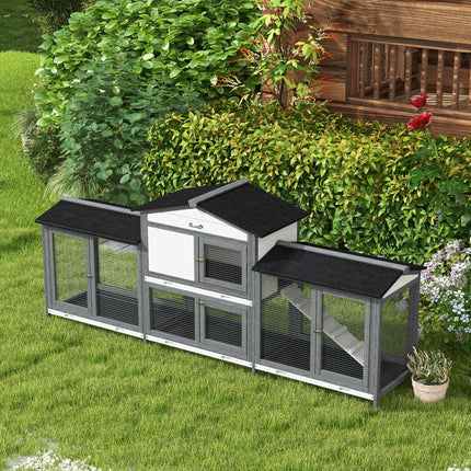 Outdoor Rabbit Hutch with Run, Ramp, Asphalt Roof, Wood