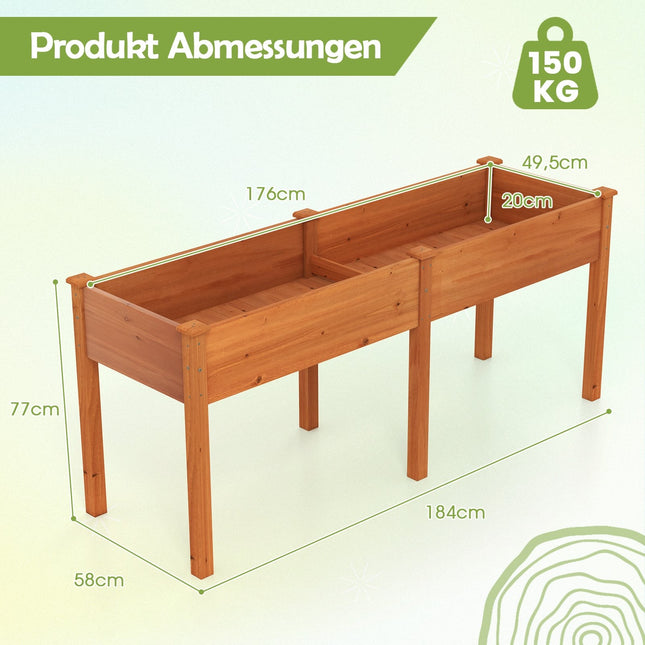 Outdoor Raised Garden Bed with Legs, 185x58x77 cm Wood