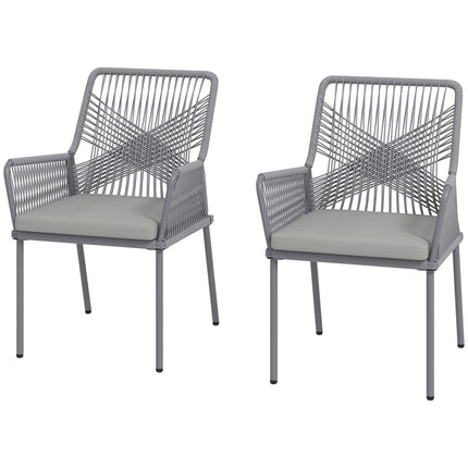 Outdoor Rattan Chairs Set of 2, Dark Grey, Washable Cushions