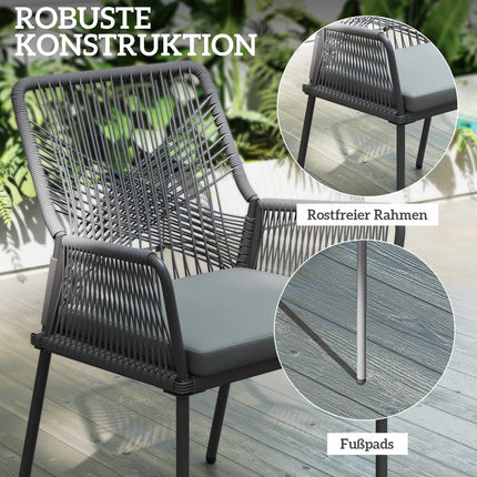 Outdoor Rattan Chairs Set of 2, Dark Grey, Washable Cushions