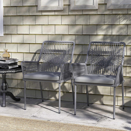 Outdoor Rattan Chairs Set of 2, Dark Grey, Washable Cushions