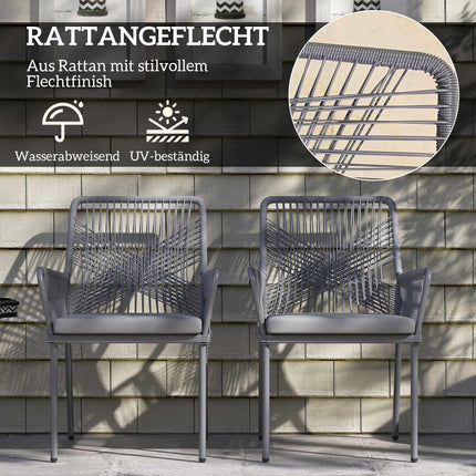 Outdoor Rattan Chairs Set of 2, Dark Grey, Washable Cushions