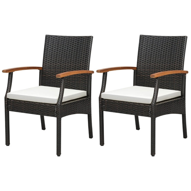 Outdoor Rattan Chairs Set of 2 with Cushions, Metal Frame
