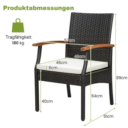 Outdoor Rattan Chairs Set of 2 with Cushions, Metal Frame