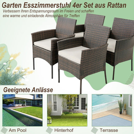 Outdoor Rattan Chairs Set of 4 with Cushions, 63x59x84 cm