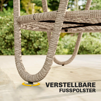 Outdoor Rattan Coffee Table, 2-Tier, Glass Top, Adjustable Feet