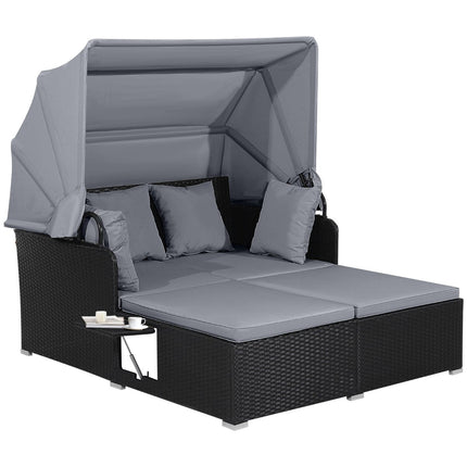 Outdoor Rattan Daybed for 2 with Canopy and Trays