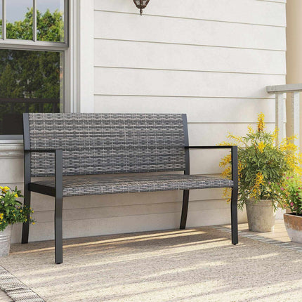 Outdoor Rattan Garden Bench, Grey – 2-Seater with Armrests