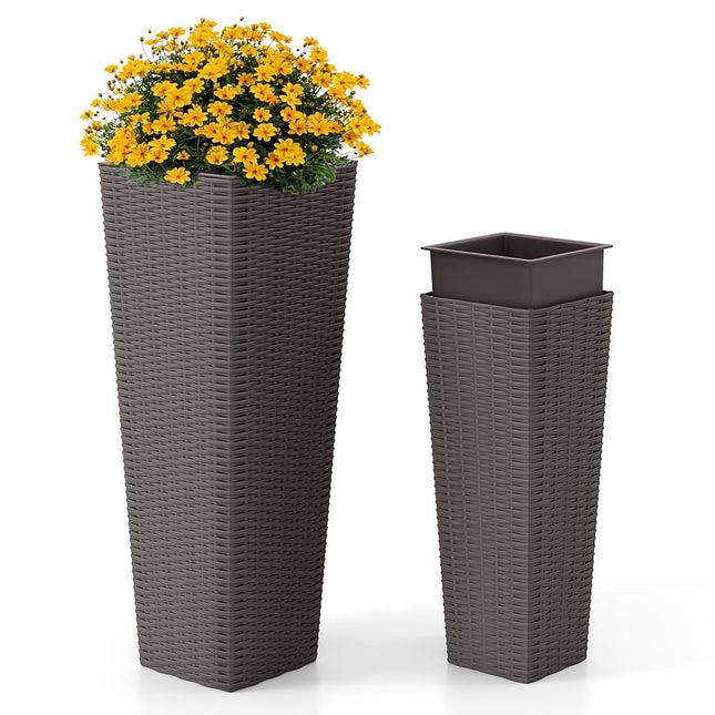 Outdoor Rattan Planter Set, 2 Sizes, Inner Pots, Drainage