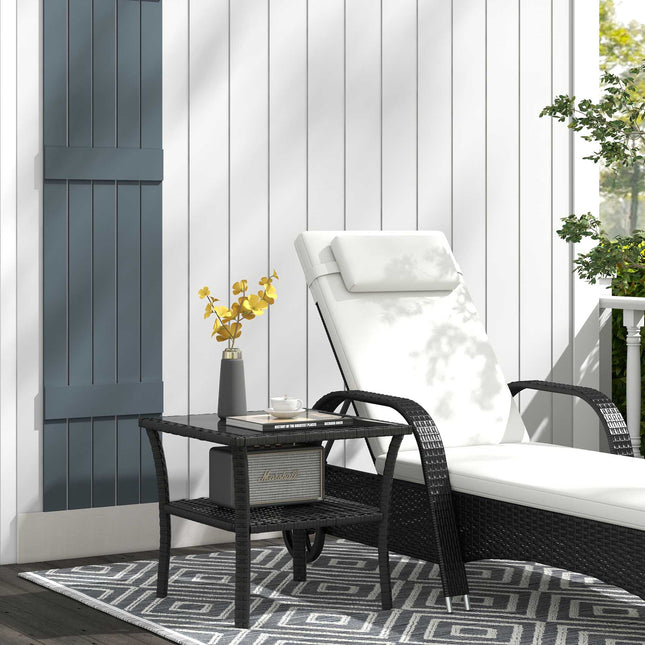 Outdoor Rattan Side Table, 50x50x45cm, Glass Top, 4 Seats