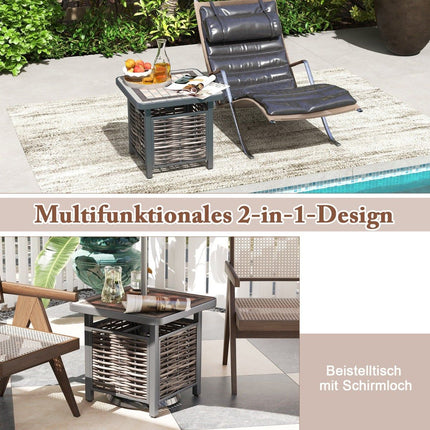 Outdoor Rattan Side Table with Resin Top & Umbrella Hole