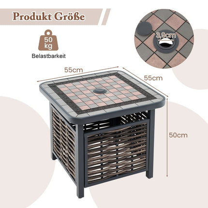 Outdoor Rattan Side Table with Resin Top & Umbrella Hole