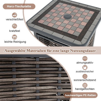Outdoor Rattan Side Table with Resin Top & Umbrella Hole