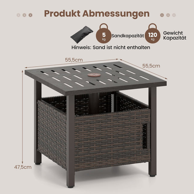 Outdoor Rattan Side Table with Umbrella Hole, Weatherproof