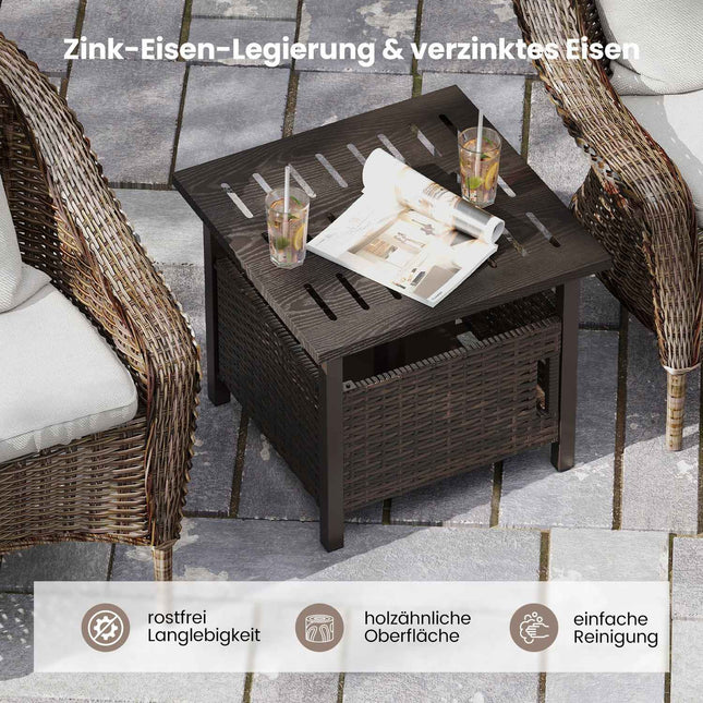 Outdoor Rattan Side Table with Umbrella Hole, Weatherproof