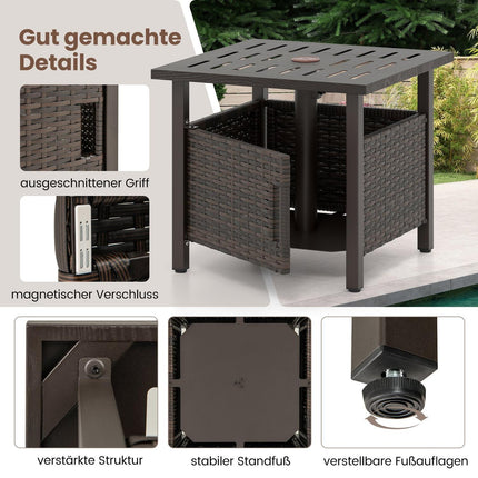Outdoor Rattan Side Table with Umbrella Hole, Weatherproof