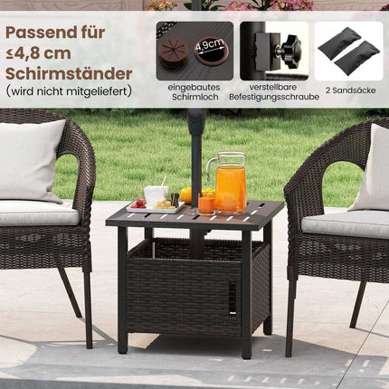 Outdoor Rattan Side Table with Umbrella Hole, Weatherproof