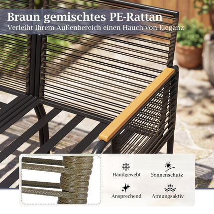 Outdoor Rattan Sofa Set with Cushions & Glass Table