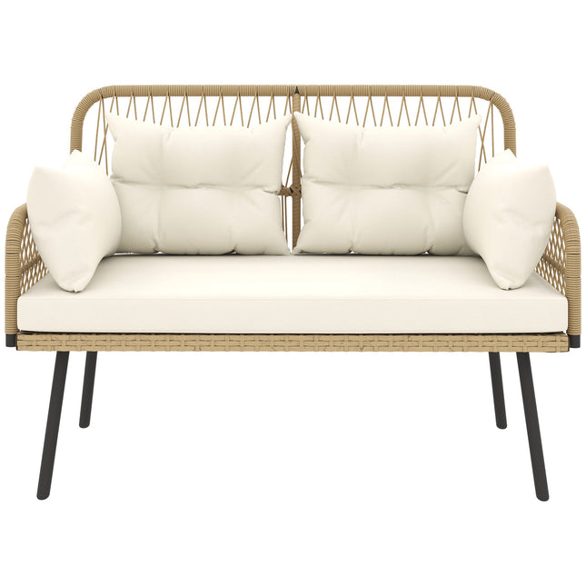 Rotan loungesofa voor buiten met kussens, 2-zits, 115x61x82 cm
