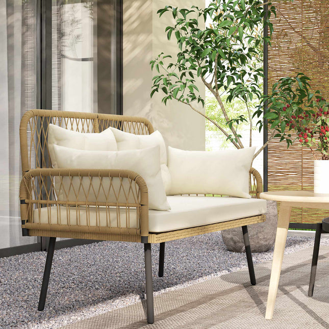 Rotan loungesofa voor buiten met kussens, 2-zits, 115x61x82 cm