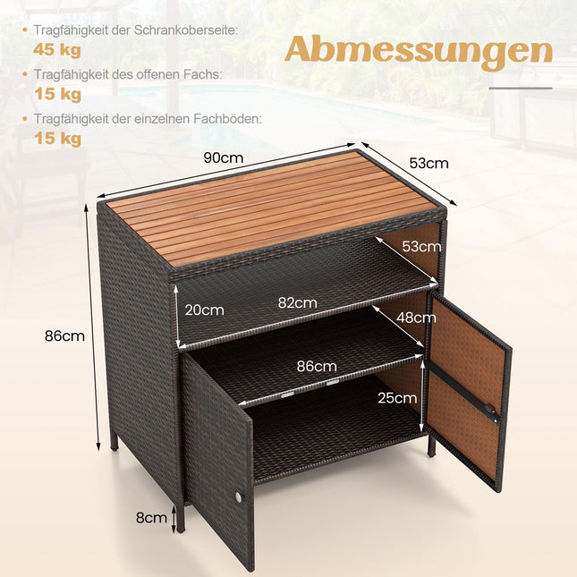 Outdoor Rattan Storage Cabinet with Acacia Wood Top