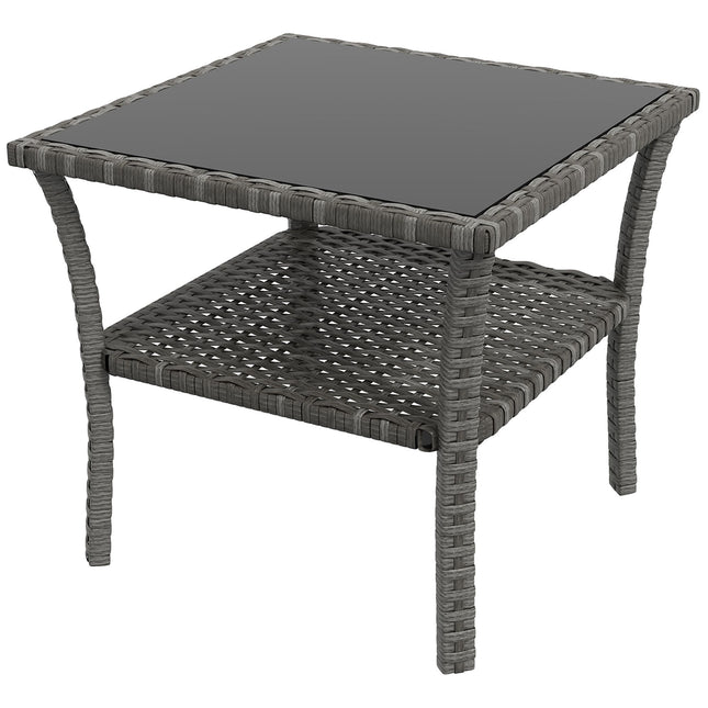 Outdoor Rattan Table, 50x50x45cm, Glass Top, Weatherproof