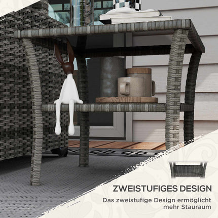 Outdoor Rattan Table, 50x50x45cm, Glass Top, Weatherproof