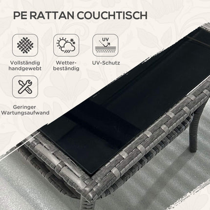 Outdoor Rattan Table, 50x50x45cm, Glass Top, Weatherproof