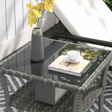 Outdoor Rattan Table, 50x50x45cm, Glass Top, Weatherproof